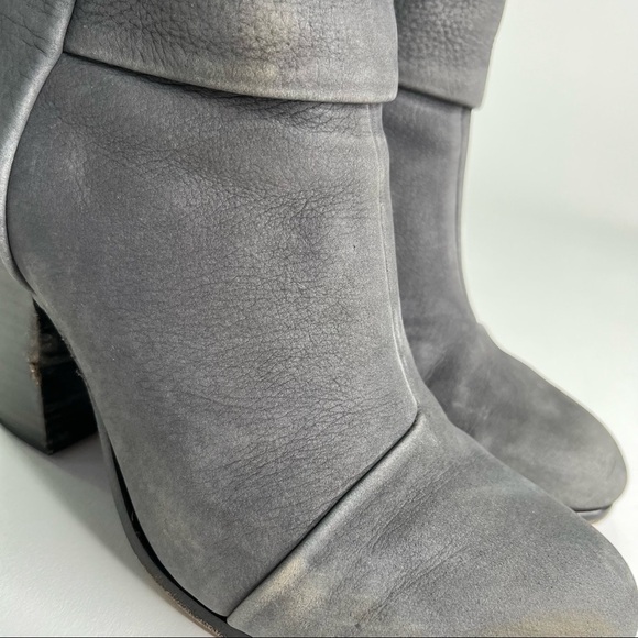 RAG & BONE Classic Newbury Distressed Grey Suede Leather Stacked Heel Ankle Boot - Picture 7 of 13